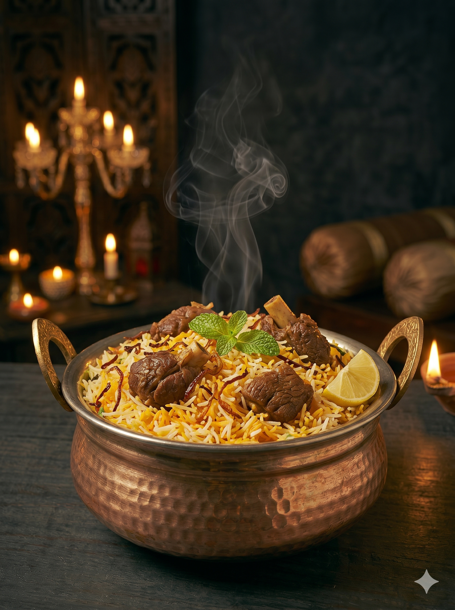 Mutton Dum Biryani — signature Hyderabadi dish at Inti Ruchulu Telugu restaurant Prosper Texas USA